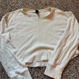 Wild Fable Cream Long Sleeve Cropped Shirt